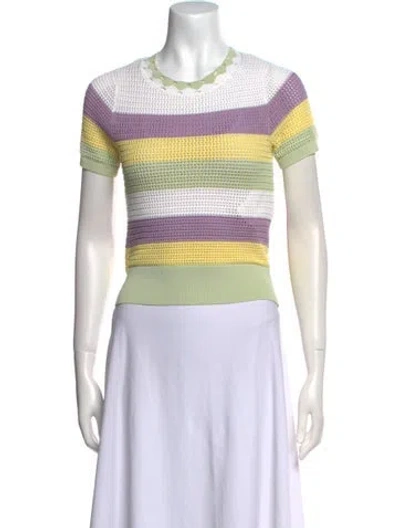 Pre-owned Sandro Striped Crew Neck Sweater In Green