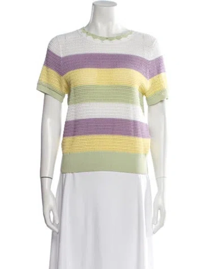 Pre-owned Sandro Striped Crew Neck Sweater In White