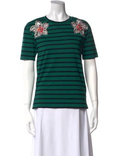 Pre-owned Sandro Striped Crew Neck T-shirt In Green