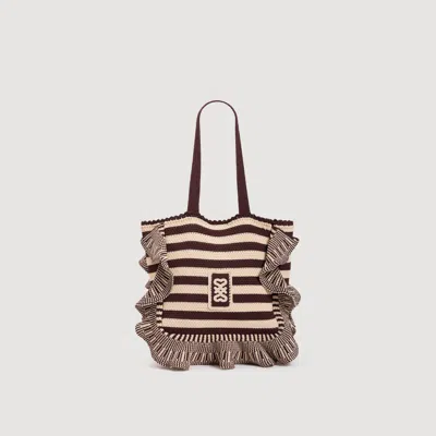 Sandro Striped Ruffled-detail Tote Bag In Brown