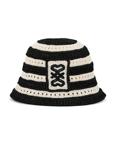 Sandro Striped Crochet-knit Bucket Hat In Ecru/black
