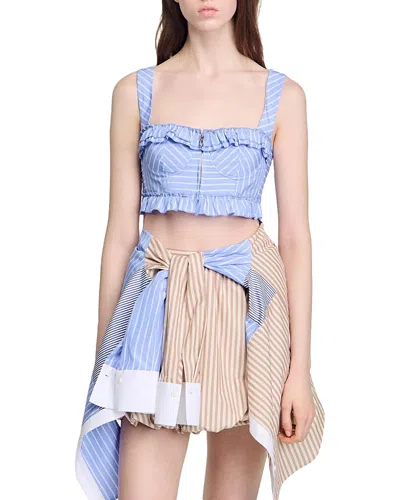 Sandro Striped Crop Top In Blu White
