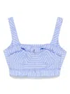 Sandro Womens Bleus Striped Ruffle-trim Cotton-blend Crop Top In Blue