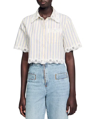 Sandro Striped Cropped Shirt In Ecru Jean