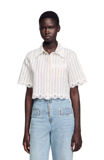 SANDRO SANDRO STRIPED CROPPED SHIRT