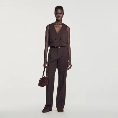 Sandro Striped Cropped Vest In Marron / Bleu