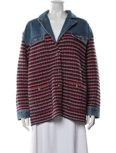Pre-owned Sandro Striped Denim Jacket In Multi