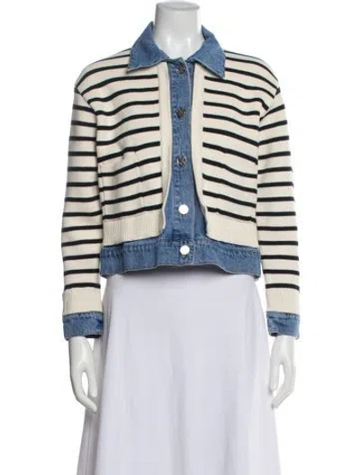 Pre-owned Sandro Striped Denim Jacket In Neutral