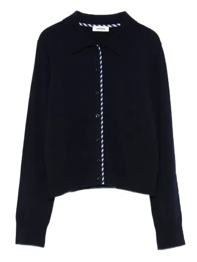 Sandro Striped-detail Cardigan In Blue