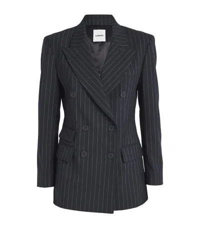 Sandro Striped Double-breasted Blazer In Black