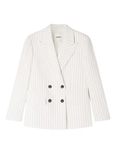 Sandro Striped Double-breasted Blazer In White