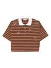 Sandro Womens Brown Striped Polo-collar Cotton-jersey T-shirt In Brown
