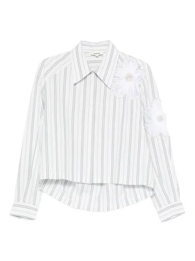 Sandro Striped Floral Appliqué Shirt In White