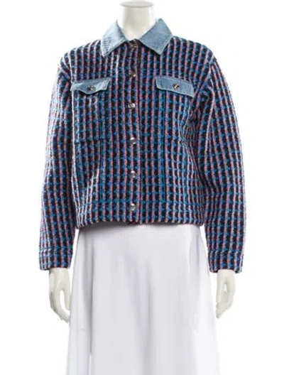 Pre-owned Sandro Striped Jacket W/ Tags In Blue