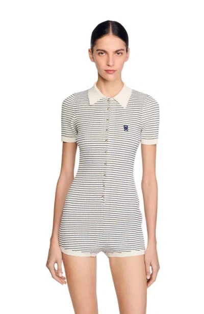 SANDRO SANDRO STRIPED KNIT JUMPSUIT