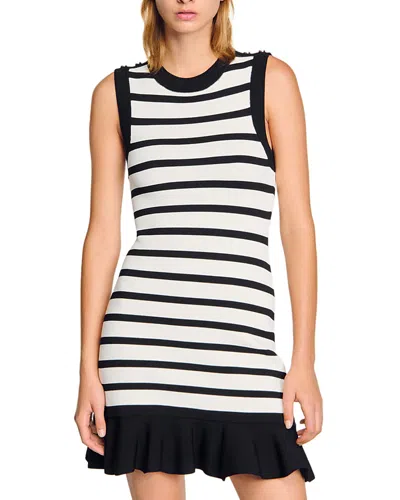 SANDRO STRIPED KNIT SHORT DRESS
