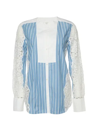 Pre-owned Sandro Striped Lace-panel Shirt In Blue