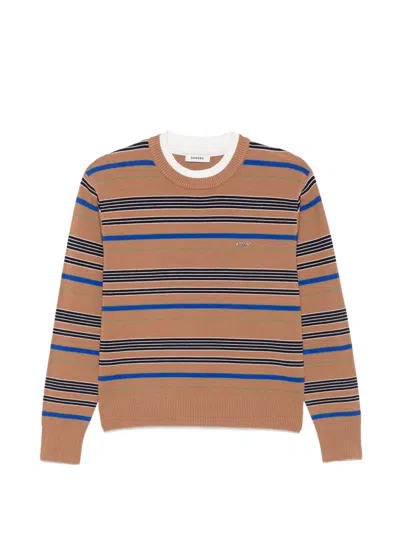Sandro Striped Logo-plaque Sweater In Brown