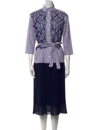 Pre-owned Sandro Striped Long Dress In Blue