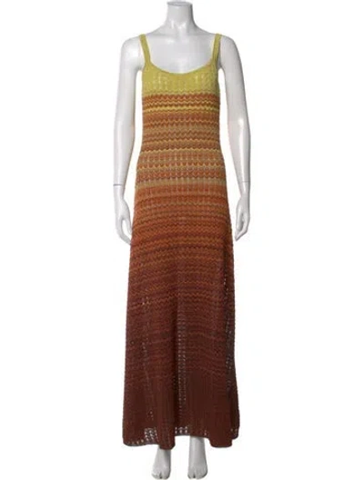 Pre-owned Sandro Striped Long Dress In Brown