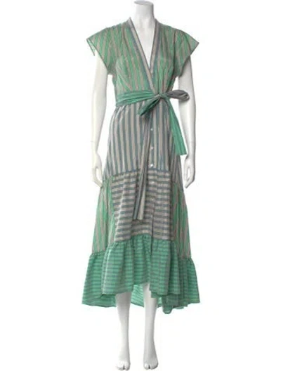 Pre-owned Sandro Striped Long Dress In Green