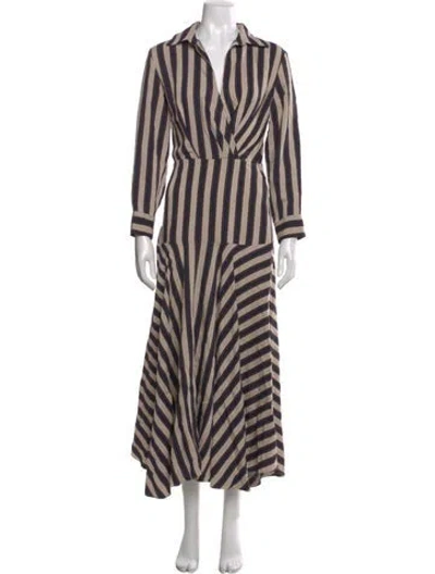 Pre-owned Sandro Striped Long Dress In Neutral