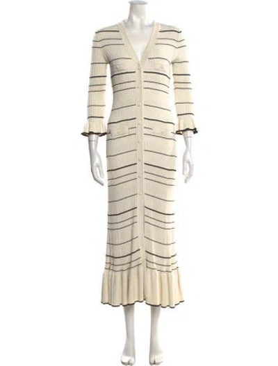 Pre-owned Sandro Striped Long Dress In Neutral