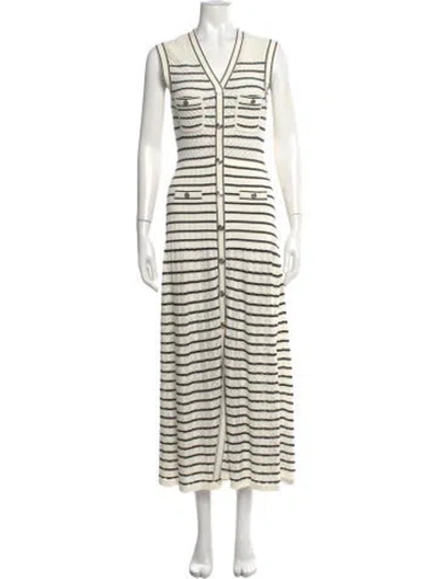 Pre-owned Sandro Striped Long Dress In White