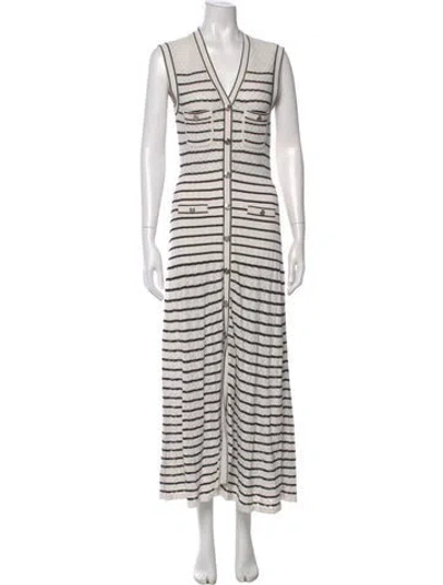 Pre-owned Sandro Striped Long Dress In White