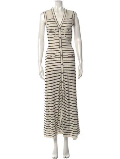 Pre-owned Sandro Striped Long Dress In White