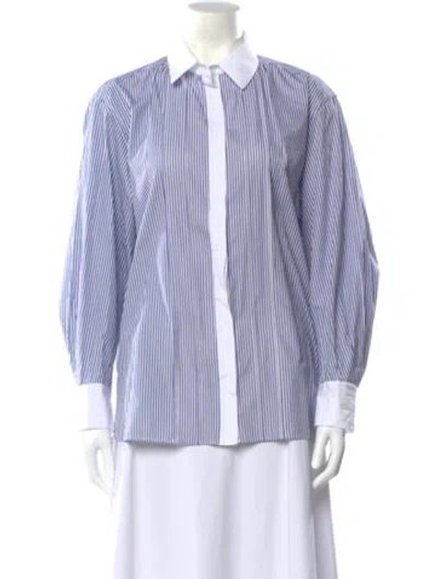 Pre-owned Sandro Striped Long Sleeve Blouse In Blue