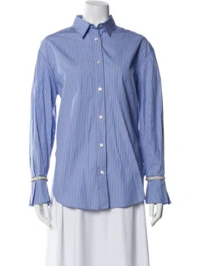 Pre-owned Sandro Striped Long Sleeve Blouse In Blue