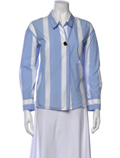 Pre-owned Sandro Striped Long Sleeve Blouse In Blue