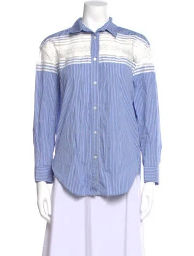 Pre-owned Sandro Striped Long Sleeve Blouse In Blue