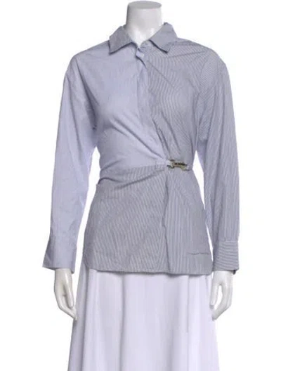 Pre-owned Sandro Striped Long Sleeve Blouse In Blue