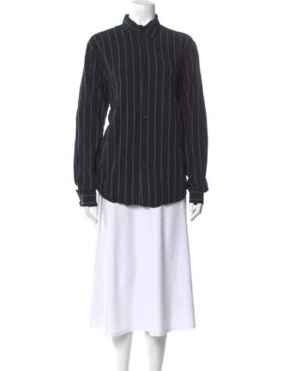 Pre-owned Sandro Striped Long Sleeve Blouse In Blue