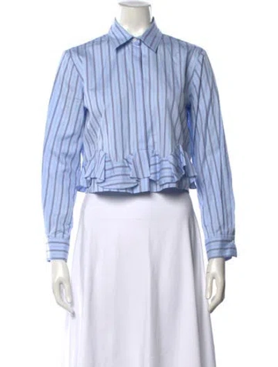 Pre-owned Sandro Striped Long Sleeve Blouse In Blue