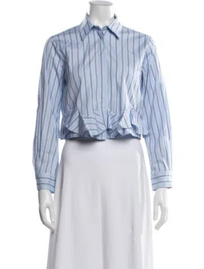 Pre-owned Sandro Striped Long Sleeve Blouse In Blue
