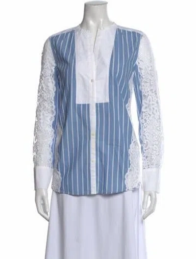 Pre-owned Sandro Striped Long Sleeve Blouse In Blue