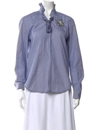 Pre-owned Sandro Striped Long Sleeve Blouse In Blue