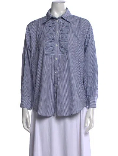 Pre-owned Sandro Striped Long Sleeve Blouse In Blue