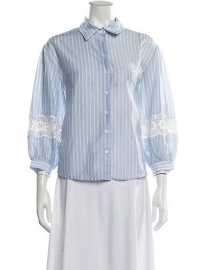 Pre-owned Sandro Striped Long Sleeve Blouse In Blue
