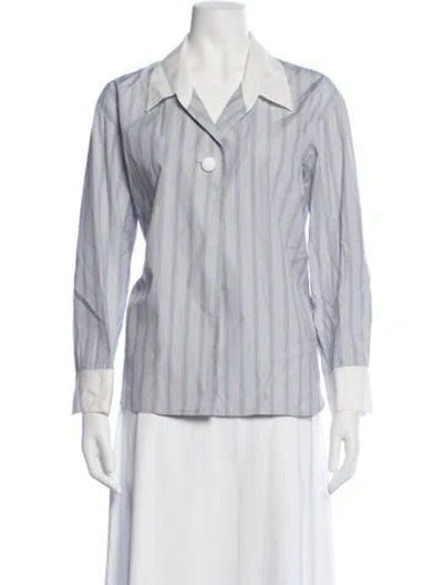 Pre-owned Sandro Striped Long Sleeve Blouse In Blue