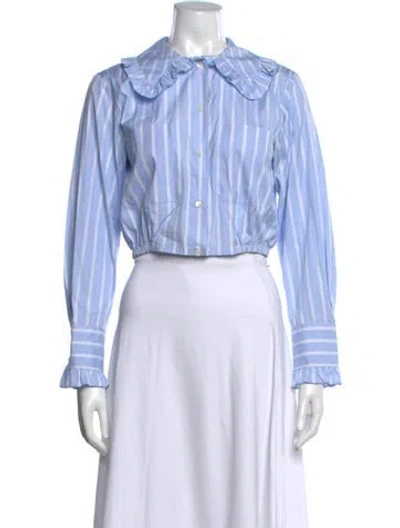 Pre-owned Sandro Striped Long Sleeve Blouse In Blue
