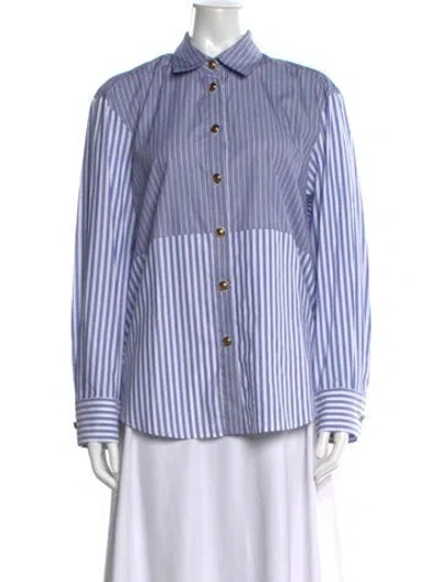 Pre-owned Sandro Striped Long Sleeve Blouse In Blue
