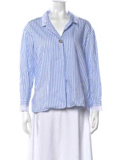 Pre-owned Sandro Striped Long Sleeve Blouse In Blue/white