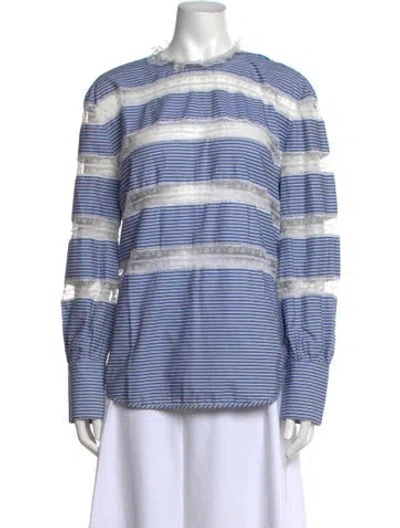 Pre-owned Sandro Striped Long Sleeve Blouse In Blue/white