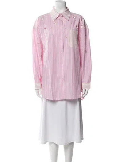 Pre-owned Sandro Striped Long Sleeve Blouse In Pink