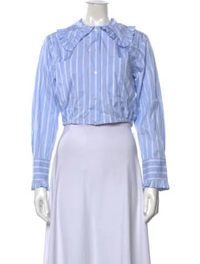 Pre-owned Sandro Striped Long Sleeve Blouse W/ Tags In Blue