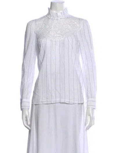 Pre-owned Sandro Striped Long Sleeve Blouse In White